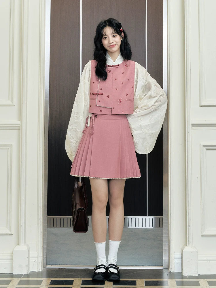 Hua Shuying 花疏影 Scattered Flowers Modern Wei Ming Jiaoling Ru Top & Mini Mamian Skirt Set