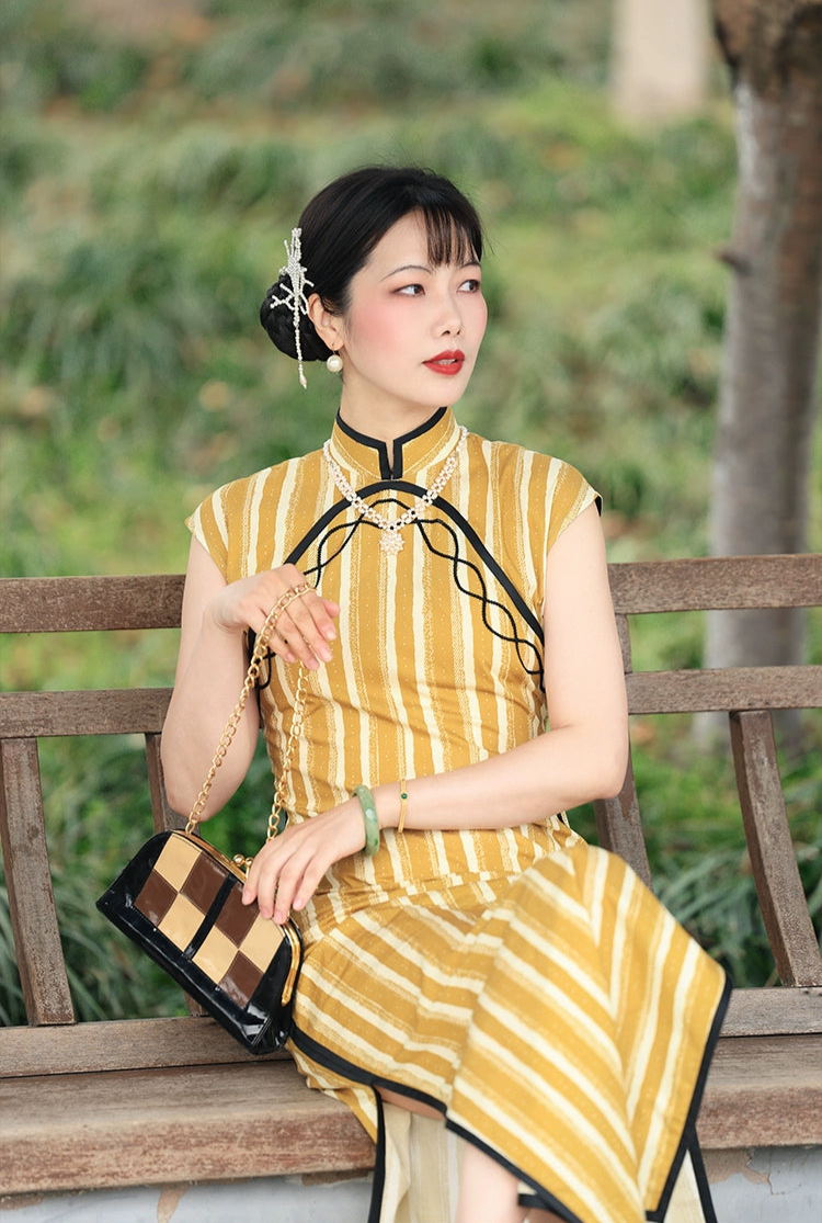 姜根 1930年代裝飾藝術風格 純棉平行裁片旗袍