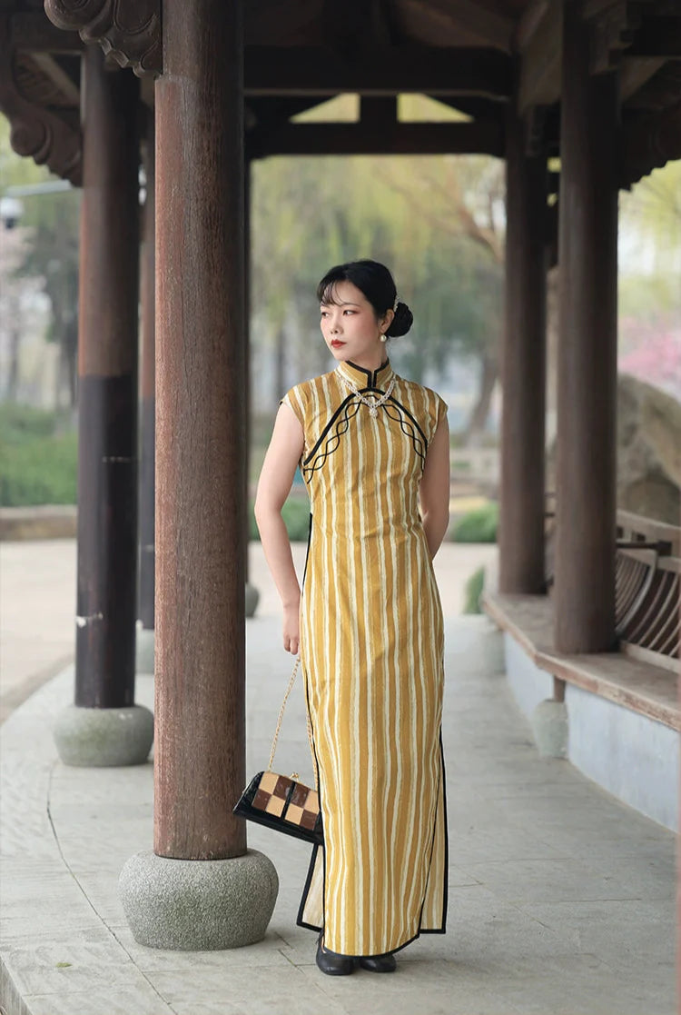 姜根 1930年代裝飾藝術風格 純棉平行裁片旗袍