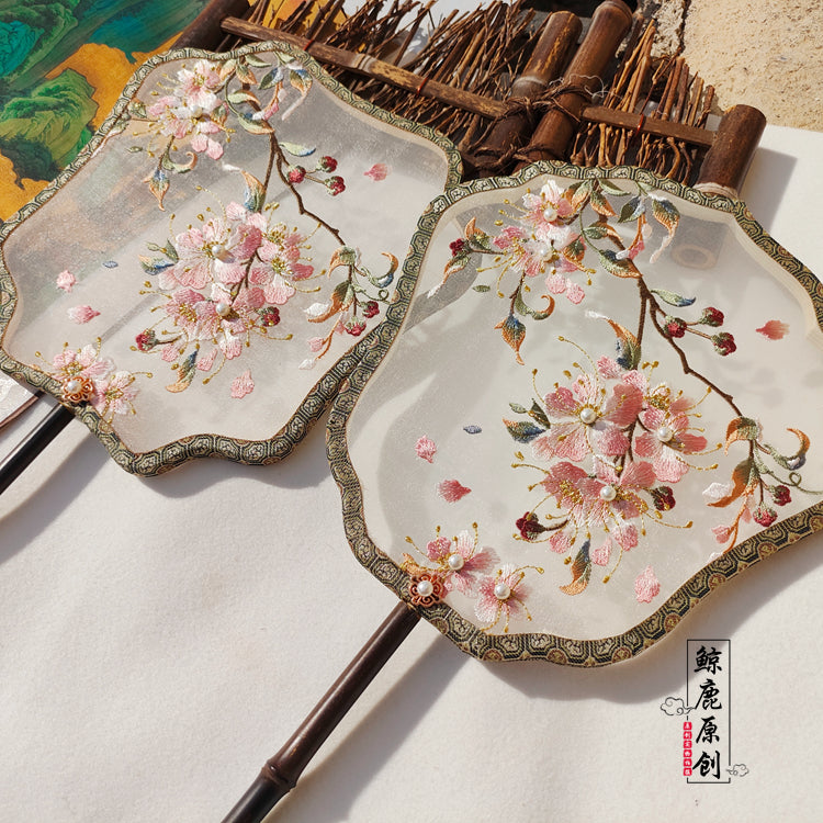 紫薇花單面繡花團扇