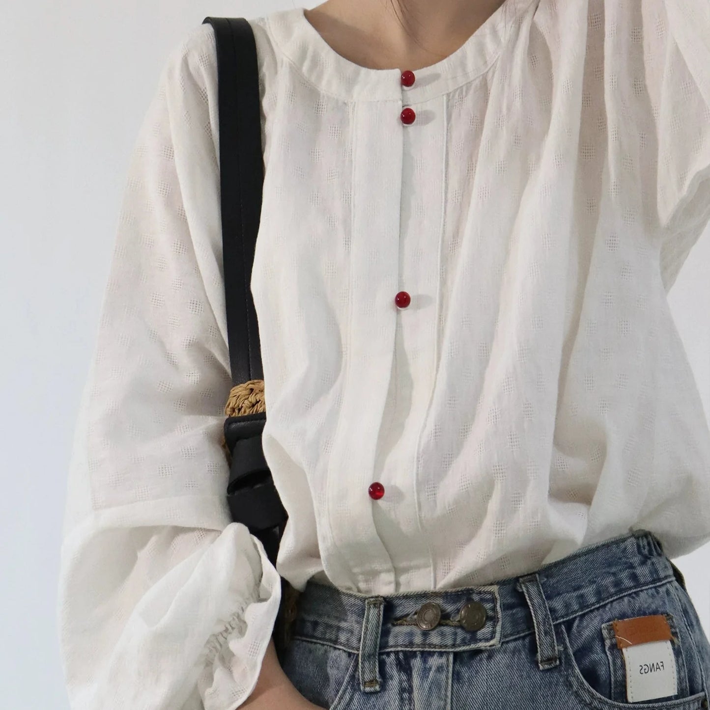 Touqi 透气 Lantern Sleeve Modernized Ming Round Collar Shirt