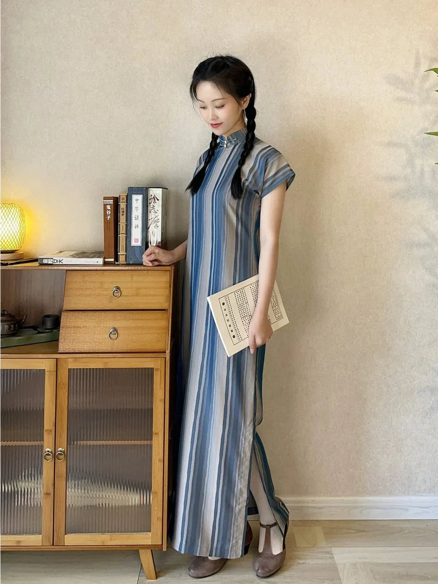 條紋 1940年代中華民國短袖旗袍